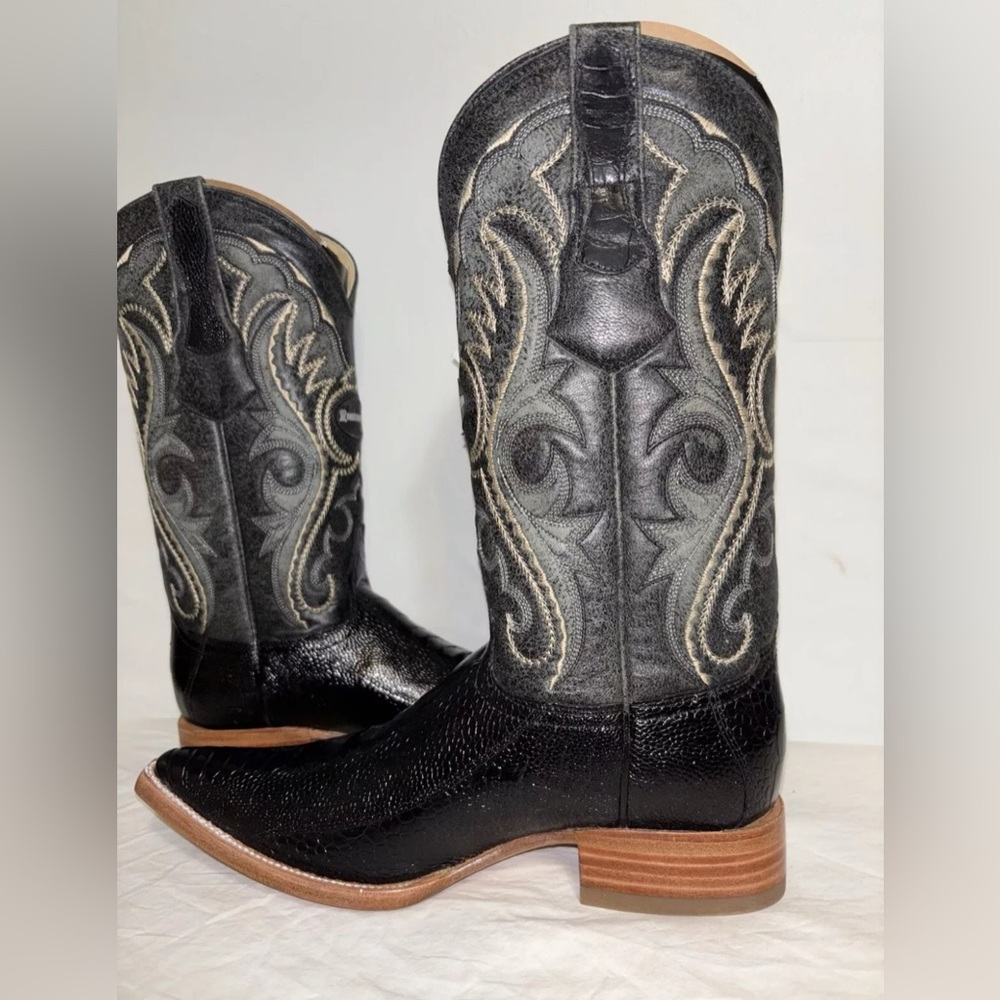NEW Ostrich Leg Cowboy Boots Black‎ Men’s Size 6 Exotic Leather Montenegro